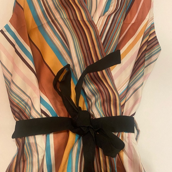 Piazza Italia Woman’s Striped Dresss Size Large Elastic Waist with Belt Tie New - Picture 3 of 7